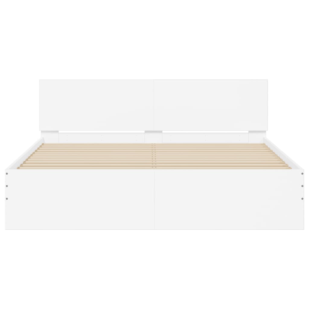 Bed Frame with LED without Mattress White 150x200 cm King Size