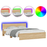 Bed Frame with LED without Mattress Sonoma Oak 150x200 cm King Size