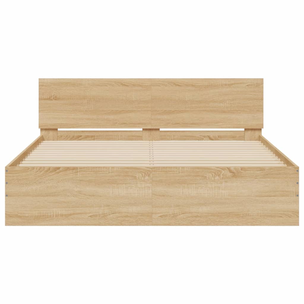 Bed Frame with LED without Mattress Sonoma Oak 150x200 cm King Size