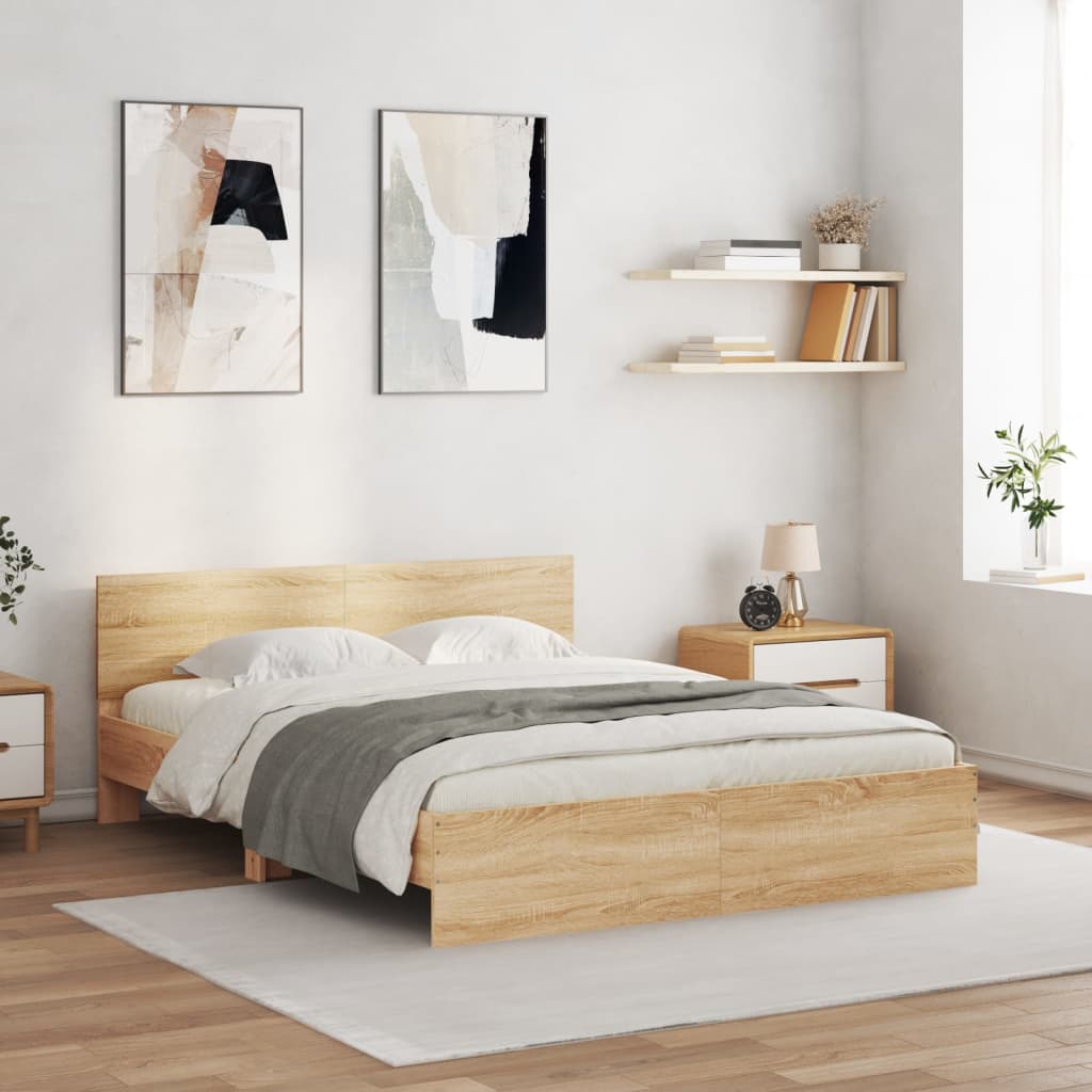 Bed Frame with LED without Mattress Sonoma Oak 150x200 cm King Size