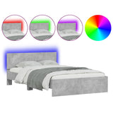 Bed Frame with Headboard and LED Concrete Grey 120x190 cm Small Double