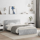 Bed Frame with Headboard and LED Concrete Grey 120x190 cm Small Double