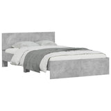 Bed Frame with Headboard and LED Concrete Grey 120x190 cm Small Double