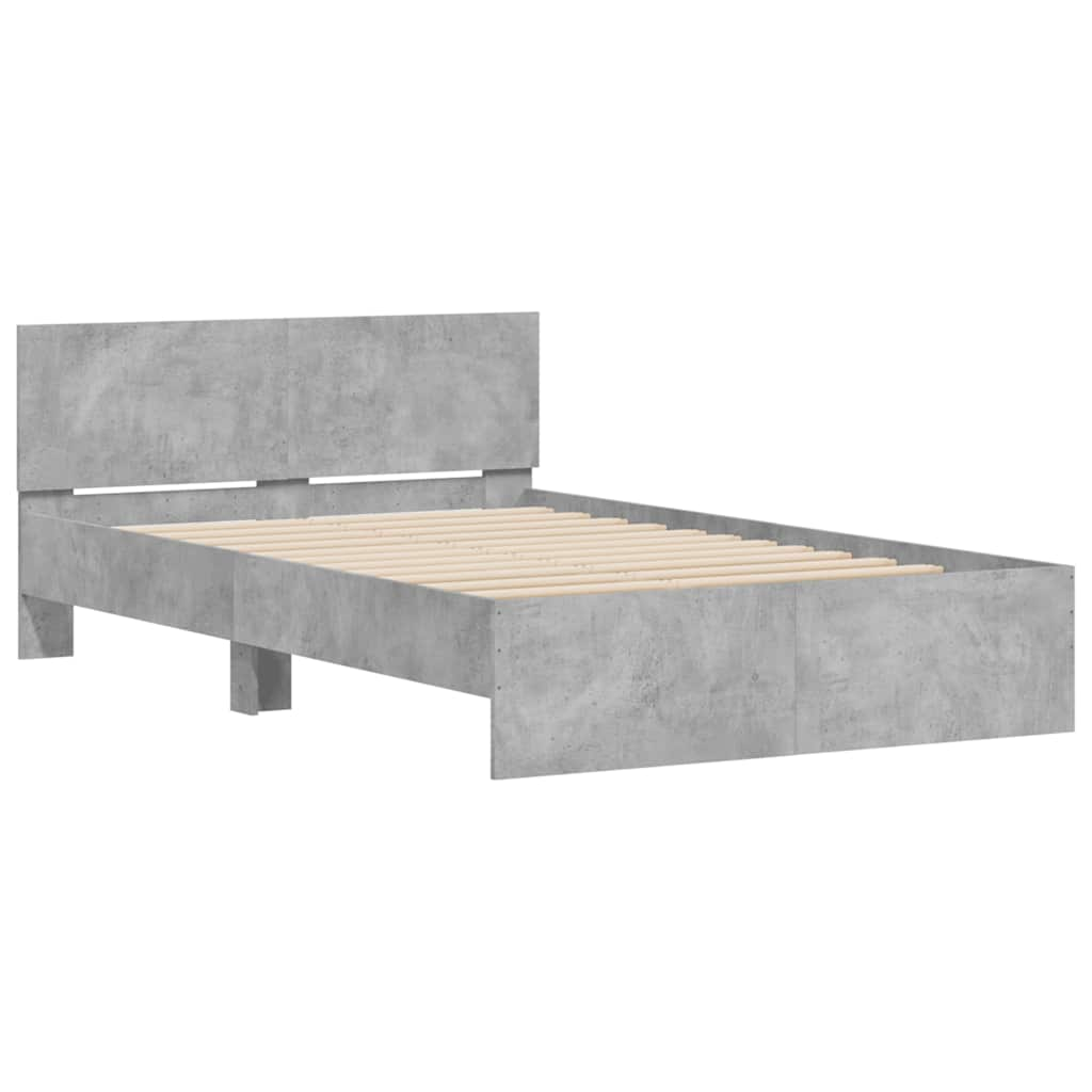 Bed Frame with Headboard and LED Concrete Grey 120x190 cm Small Double