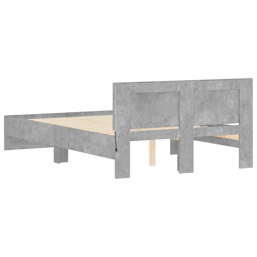 Bed Frame with Headboard and LED Concrete Grey 120x190 cm Small Double