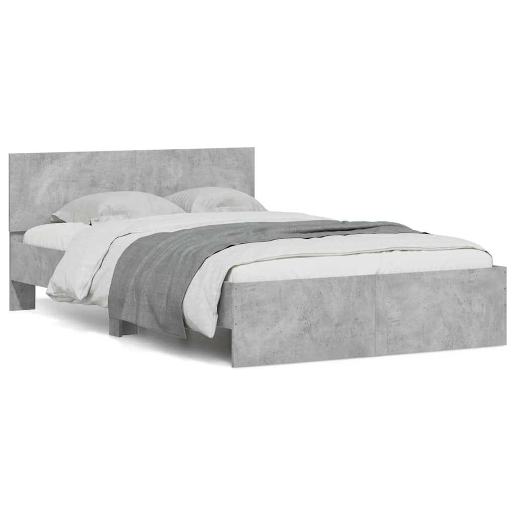 Bed Frame with Headboard and LED Concrete Grey 120x190 cm Small Double