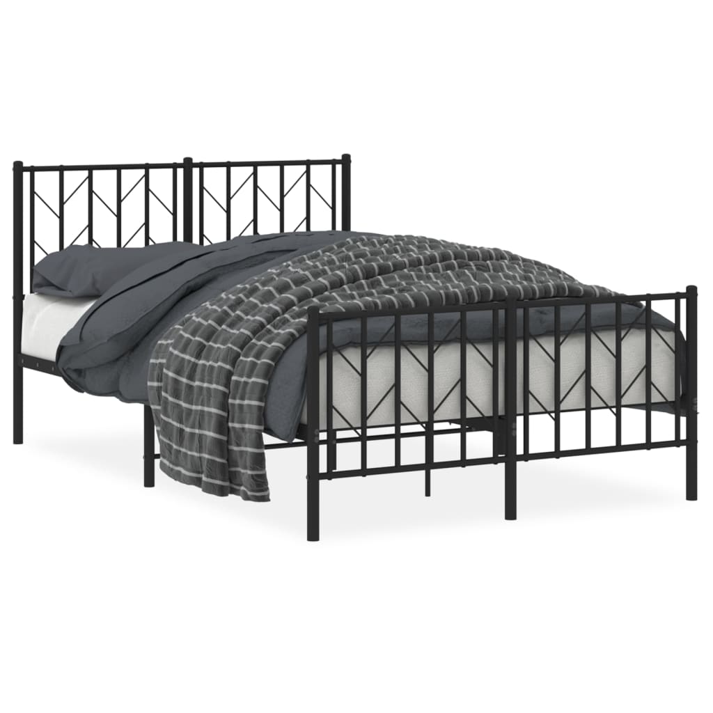 Metal Bed Frame without Mattress with Footboard Black 120x190cm