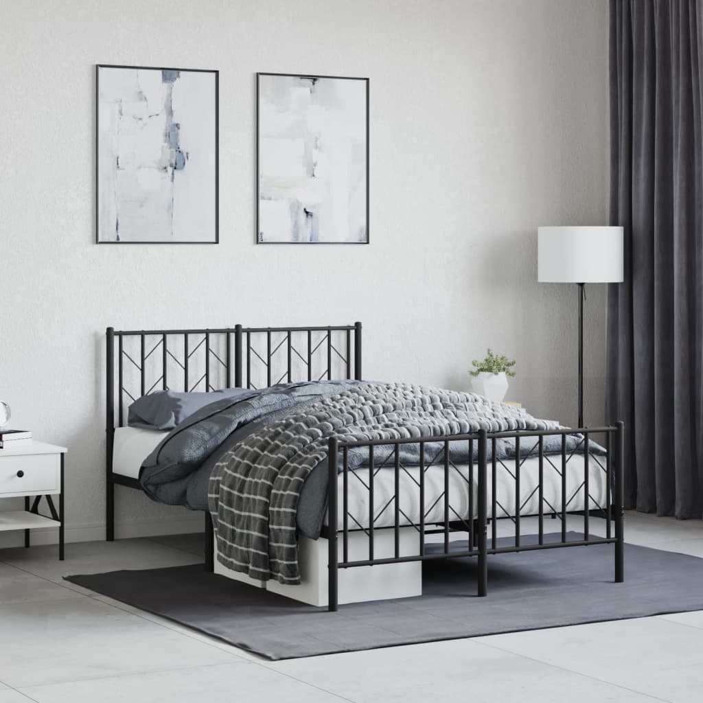 Metal Bed Frame without Mattress with Footboard Black 120x190cm