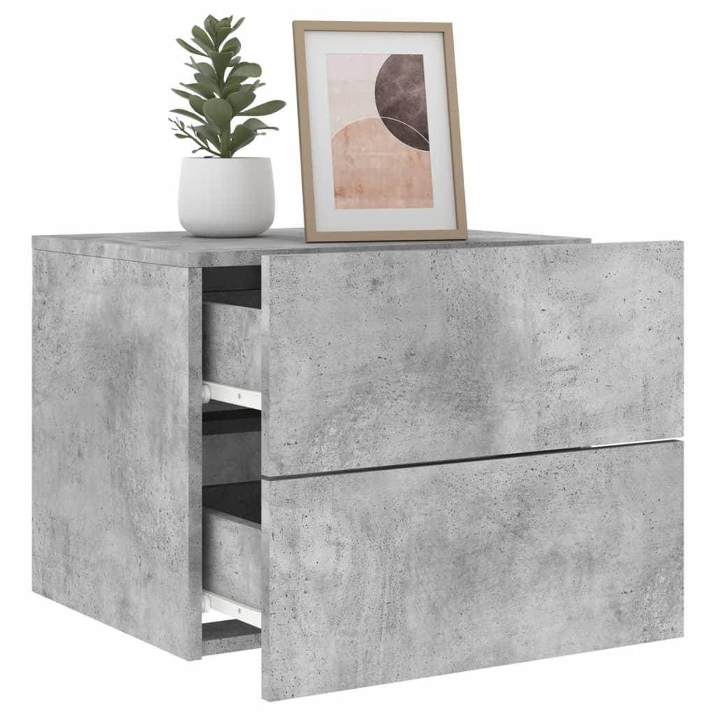 Wall-mounted Bedside Cabinets with LED Lights 2 pcs Concrete Grey