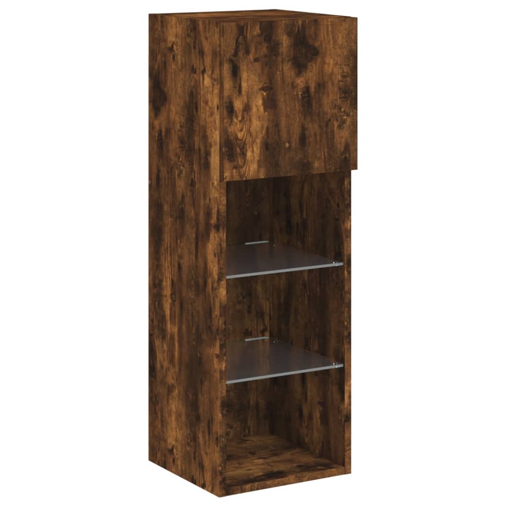 TV Cabinet with LED Lights Smoked Oak 30.5x30x90 cm