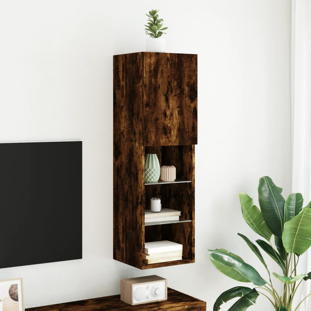 TV Cabinet with LED Lights Smoked Oak 30.5x30x102 cm