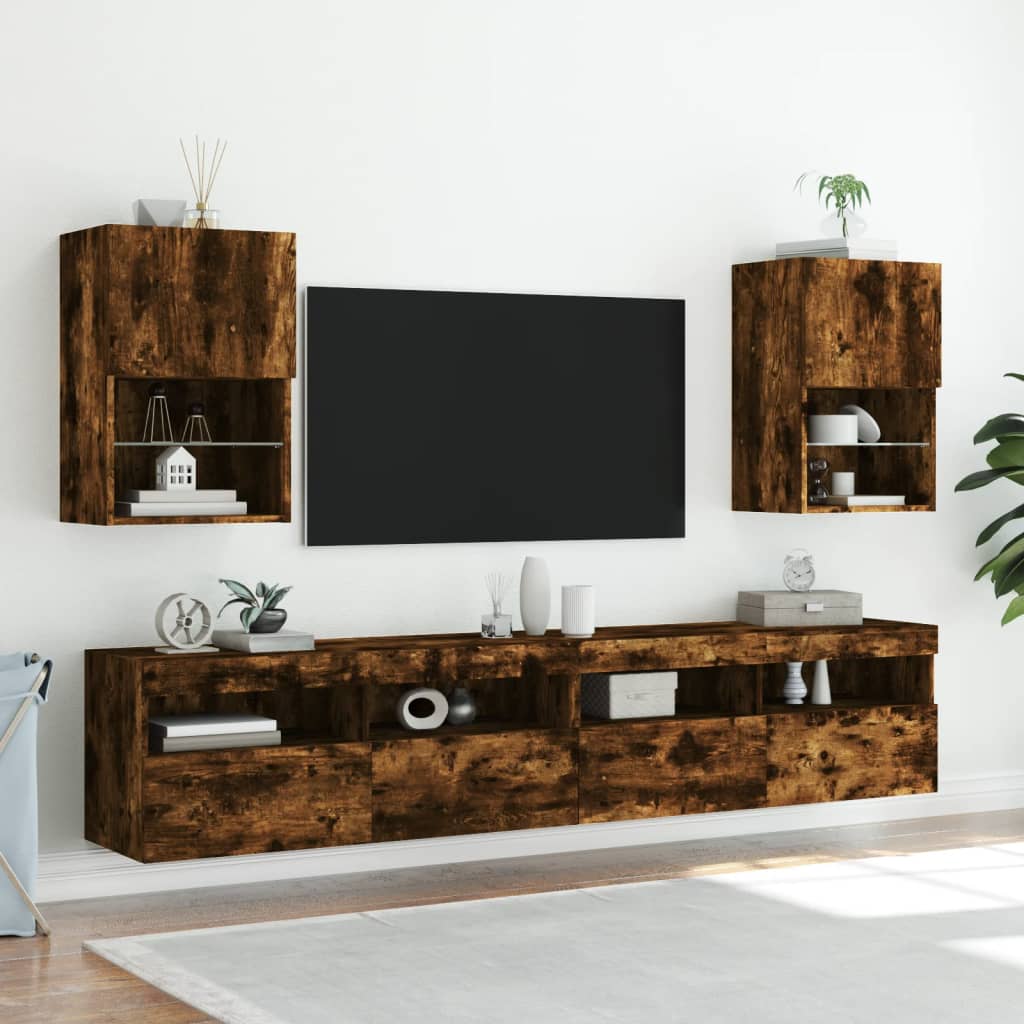 TV Cabinet with LED Lights Smoked Oak 40.5x30x60 cm