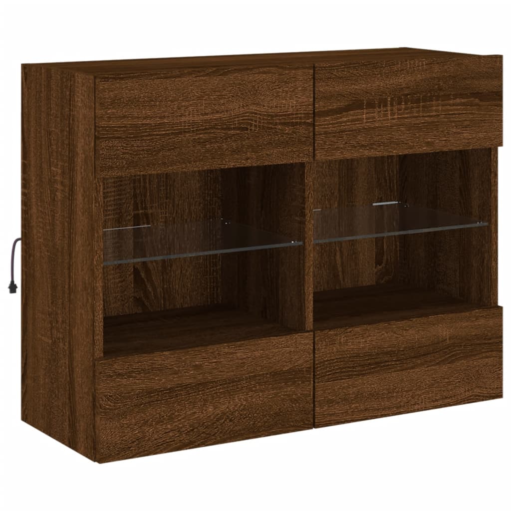 TV Wall Cabinet with LED Lights Brown Oak 78.5x30x60.5 cm