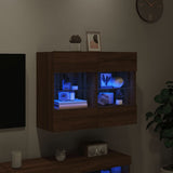 TV Wall Cabinet with LED Lights Brown Oak 78.5x30x60.5 cm