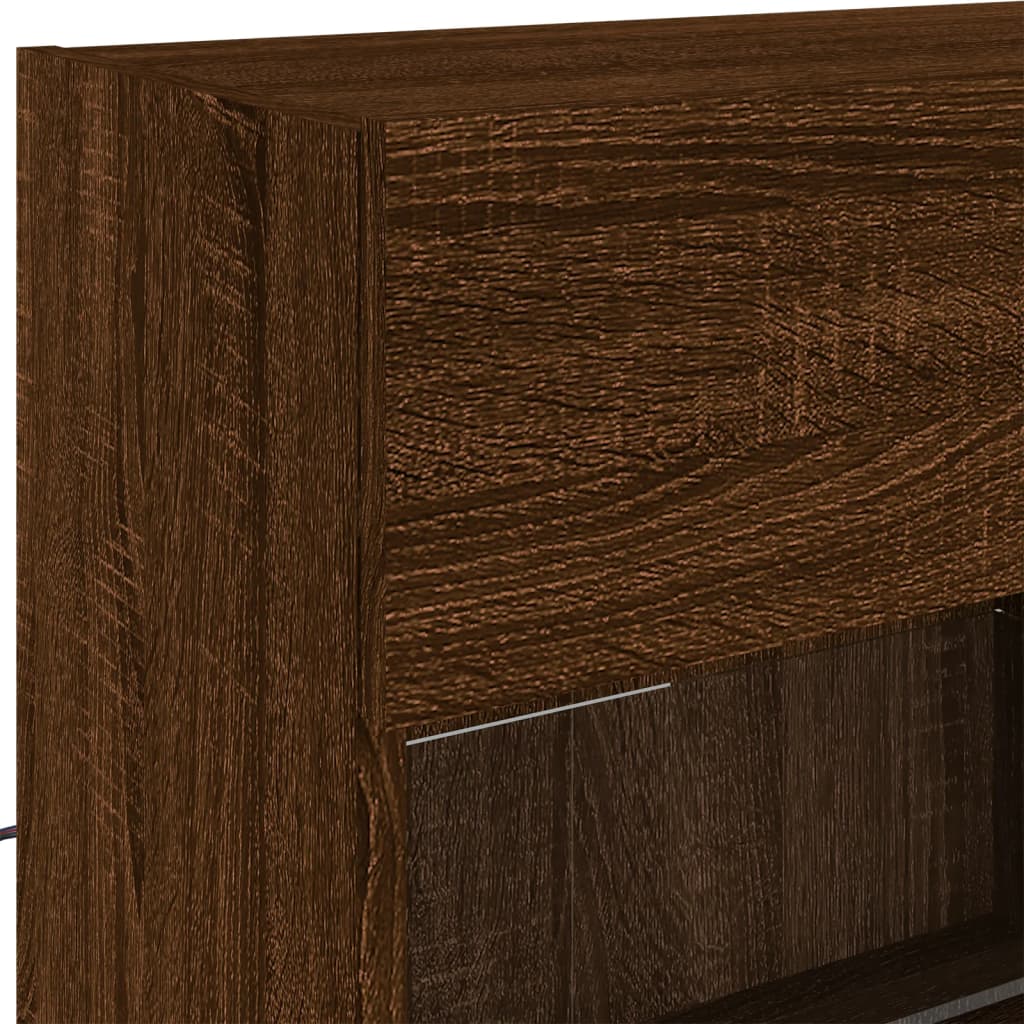 TV Wall Cabinet with LED Lights Brown Oak 98.5x30x60.5 cm