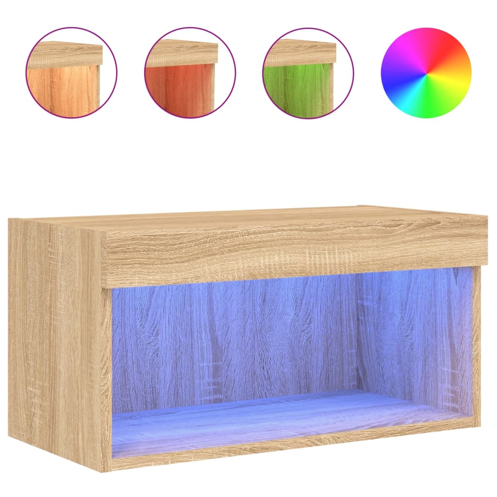 TV Cabinet with LED Lights Sonoma Oak 60x30x30 cm