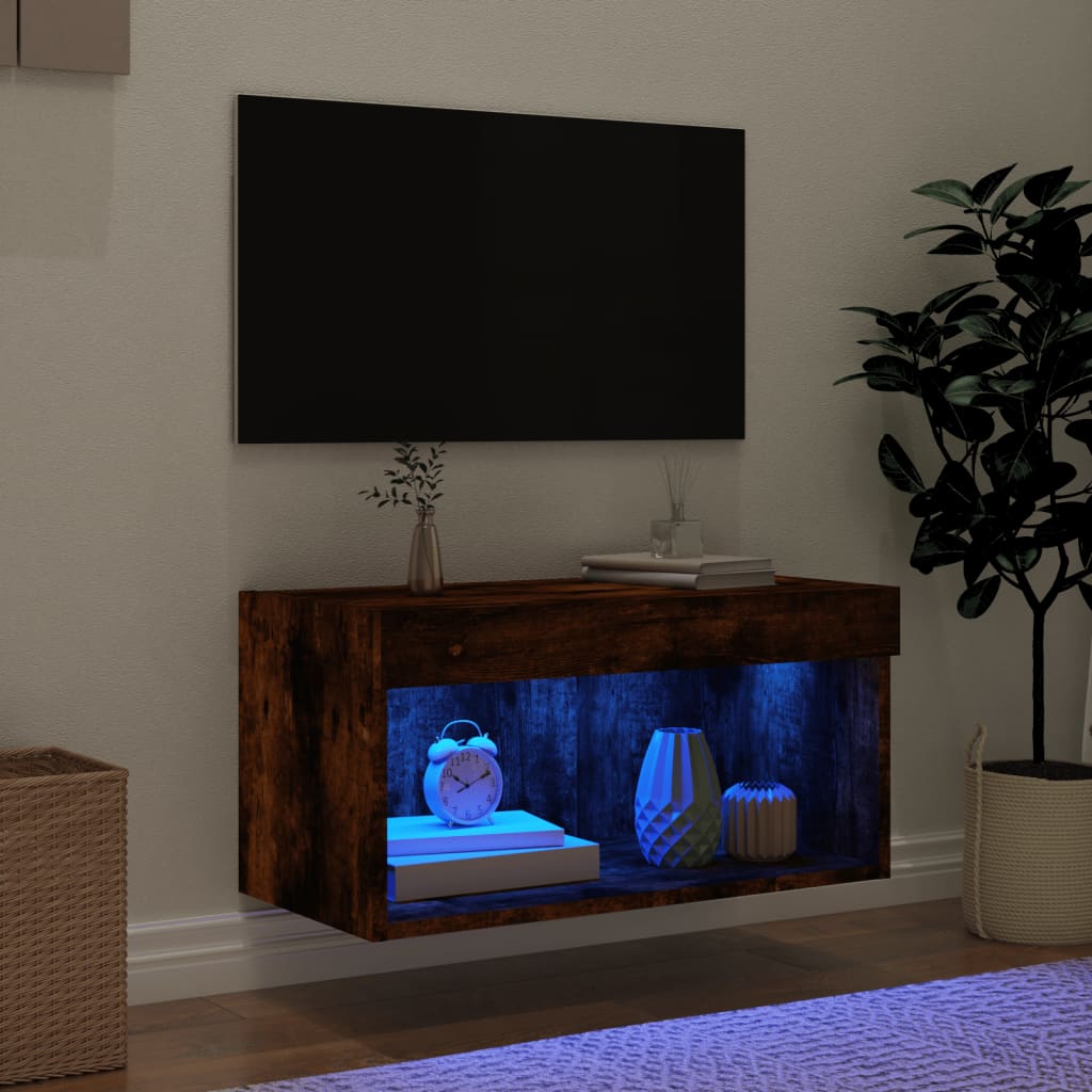 TV Cabinet with LED Lights Smoked Oak 60x30x30 cm