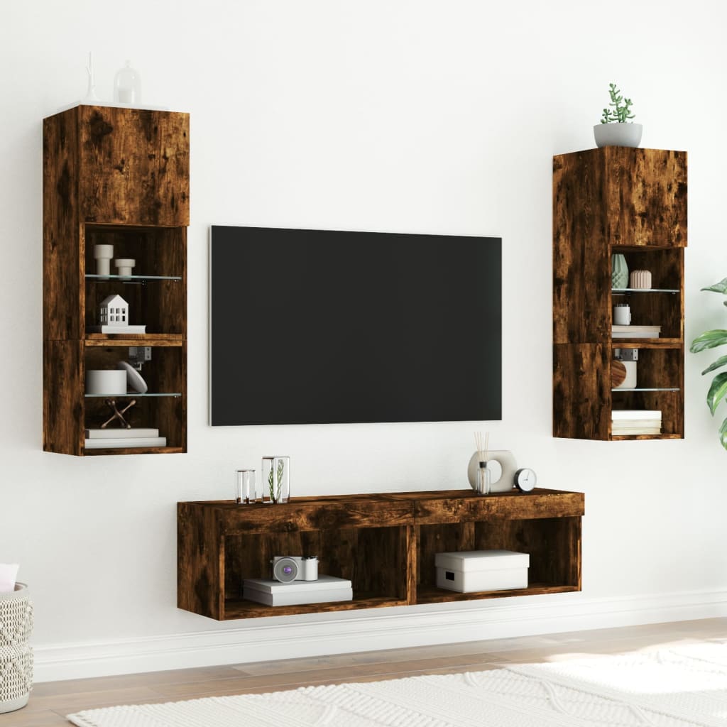 TV Cabinet with LED Lights Smoked Oak 60x30x30 cm