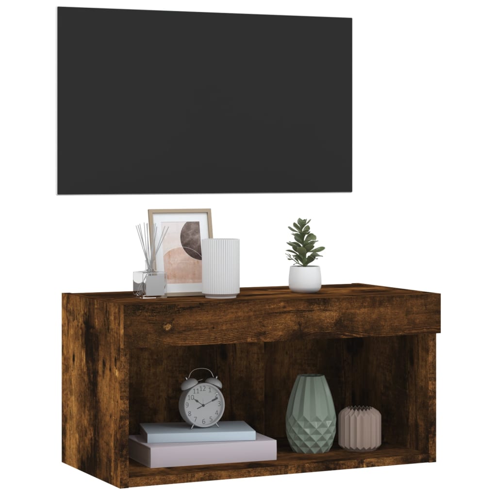 TV Cabinet with LED Lights Smoked Oak 60x30x30 cm