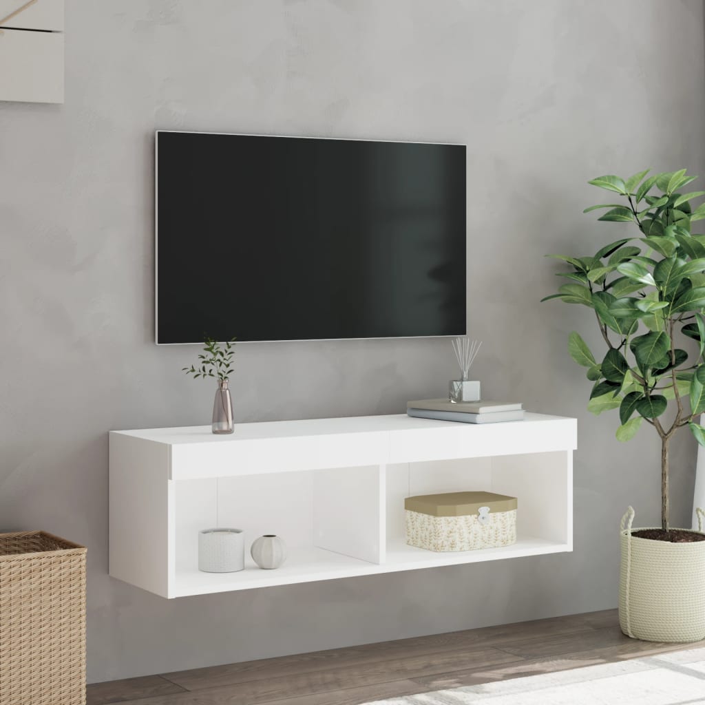 TV Cabinet with LED Lights White 100x30x30 cm