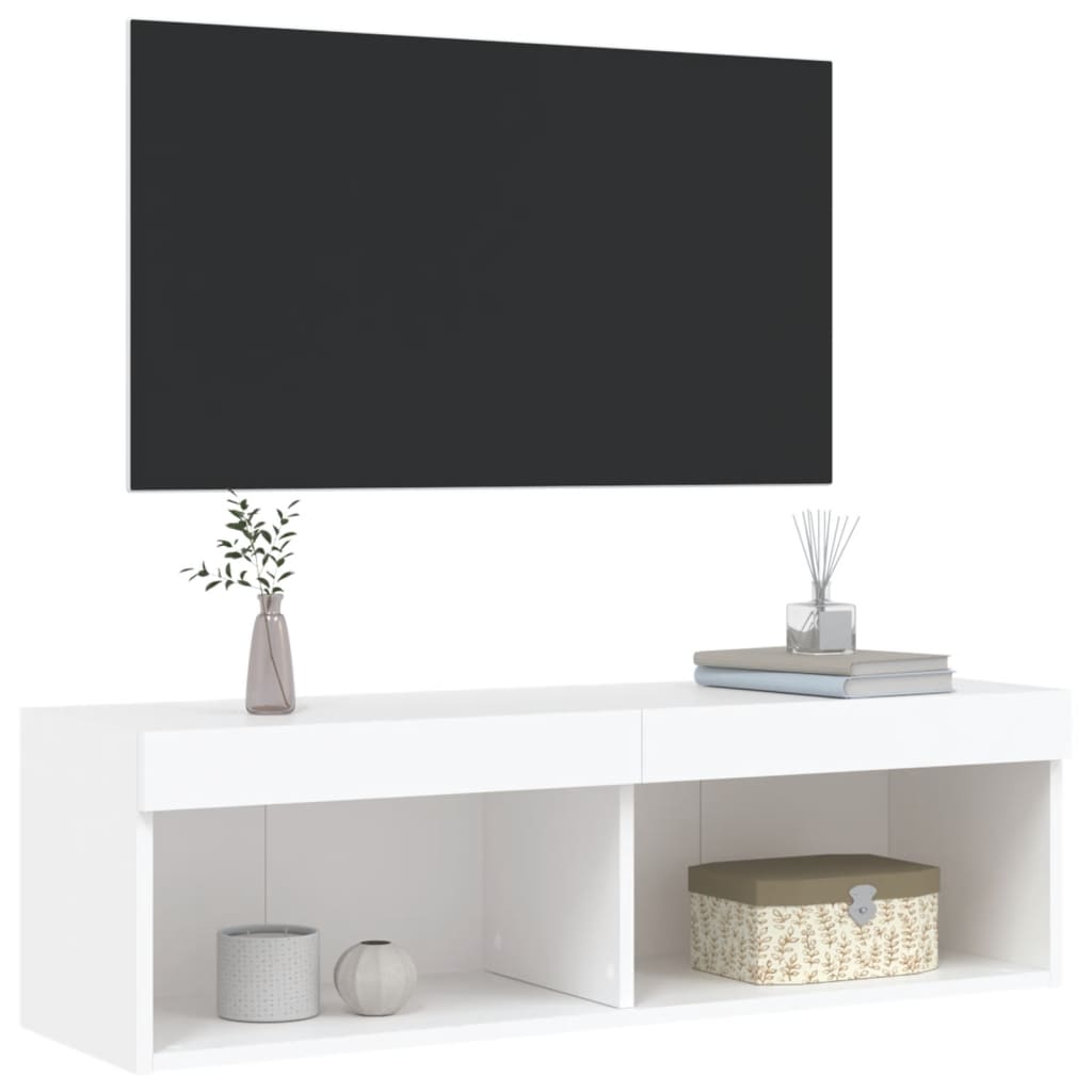 TV Cabinet with LED Lights White 100x30x30 cm