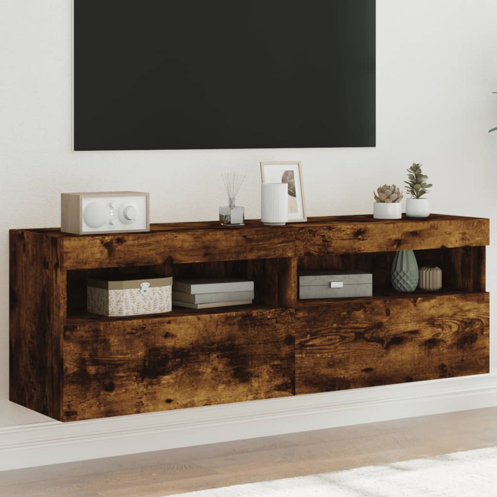 TV Wall Cabinets with LED Lights 2 pcs Smoked Oak 60x30x40 cm