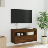 TV Wall Cabinet with LED Lights Brown Oak 80x30x40 cm