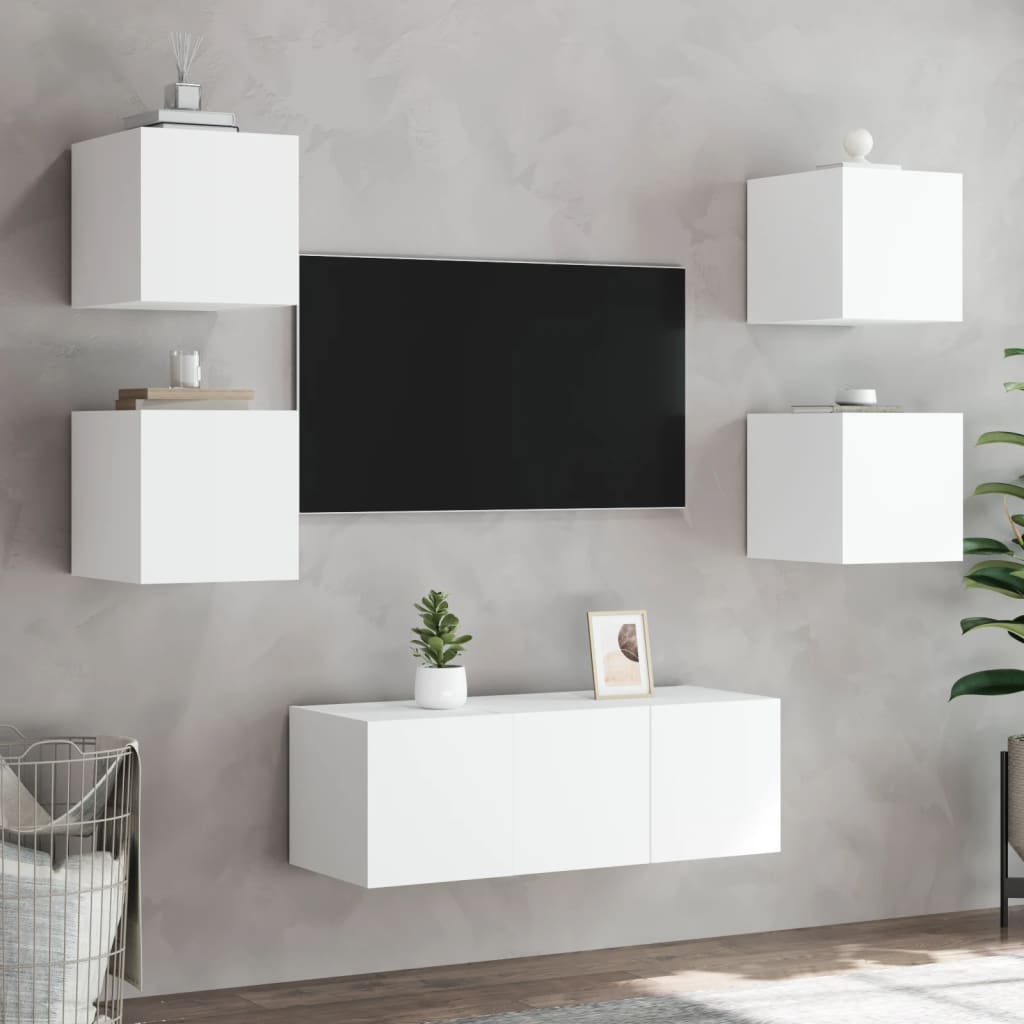 TV Wall Cabinets with LED Lights 2 pcs White 30.5x35x30 cm