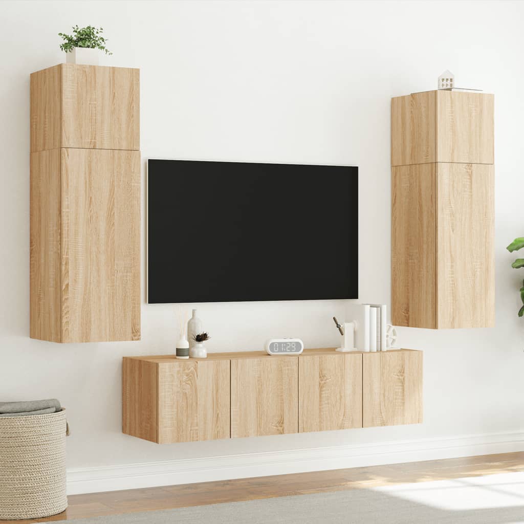 TV Wall Cabinets with LED Lights 2 pcs Sonoma Oak 80x35x31 cm