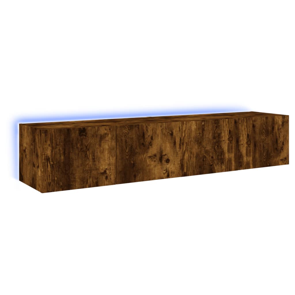 TV Wall Cabinets with LED Lights 2 pcs Smoked Oak 80x35x31 cm