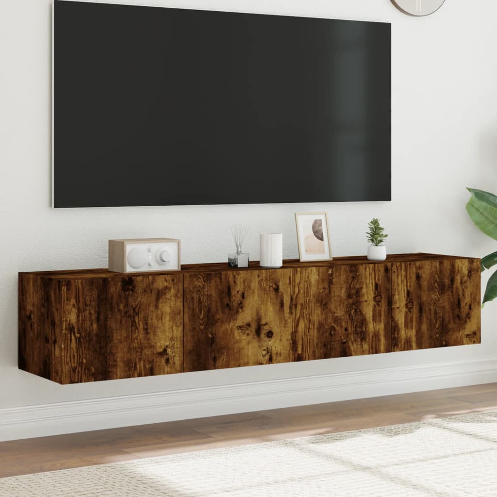 TV Wall Cabinets with LED Lights 2 pcs Smoked Oak 80x35x31 cm