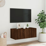 TV Wall Cabinet with LED Lights Brown Oak 80x35x31 cm