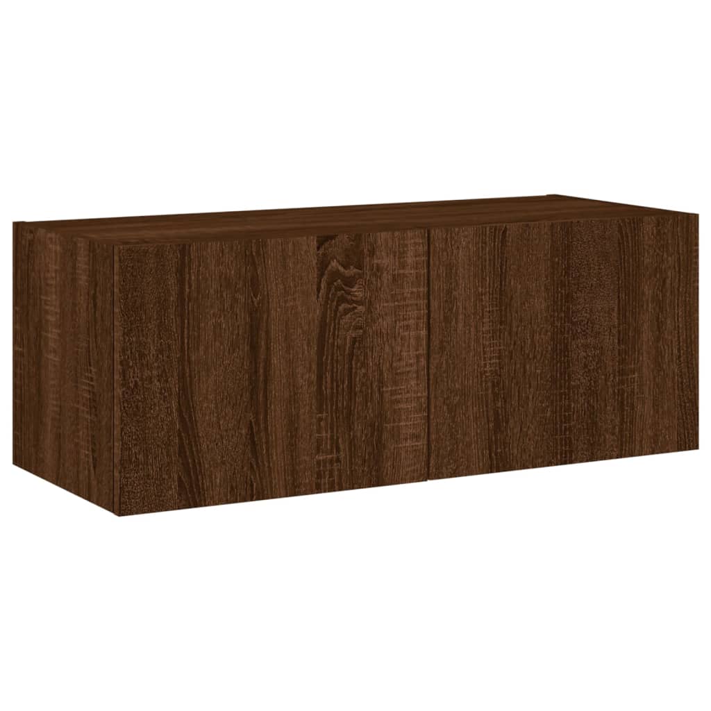 TV Wall Cabinet with LED Lights Brown Oak 80x35x31 cm