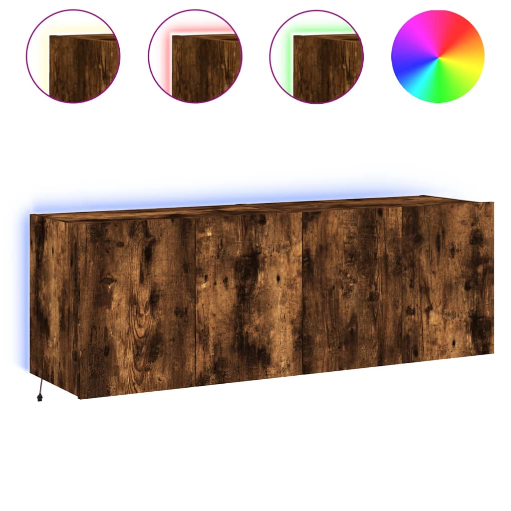 TV Wall Cabinets with LED Lights 2 pcs Smoked Oak 60x35x41 cm