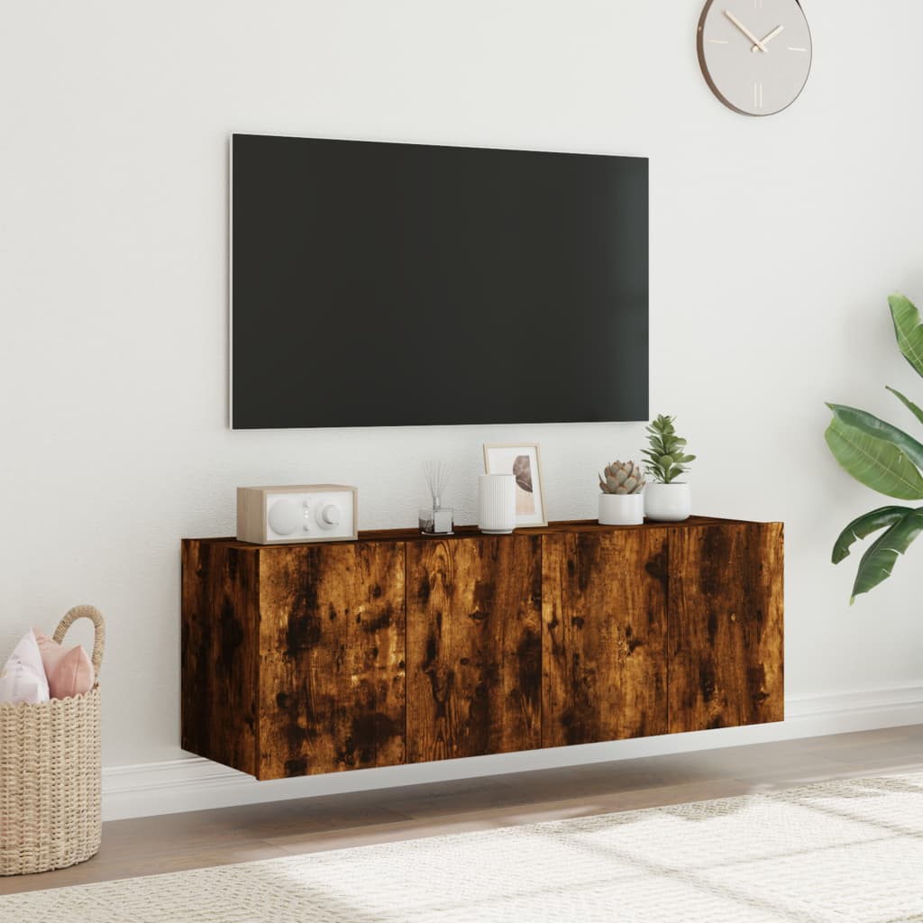 TV Wall Cabinets with LED Lights 2 pcs Smoked Oak 60x35x41 cm