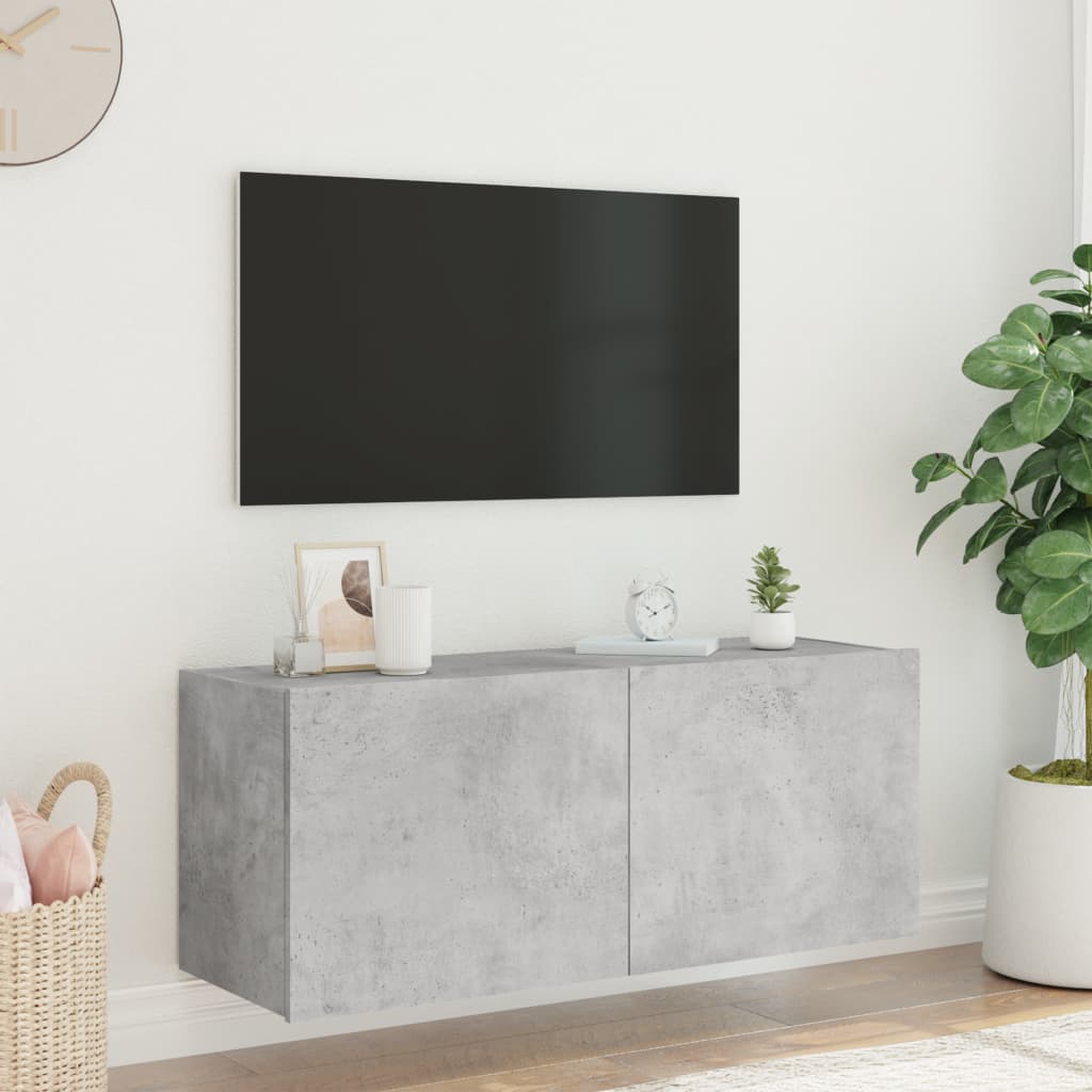 TV Wall Cabinet with LED Lights Concrete Grey 100x35x41 cm