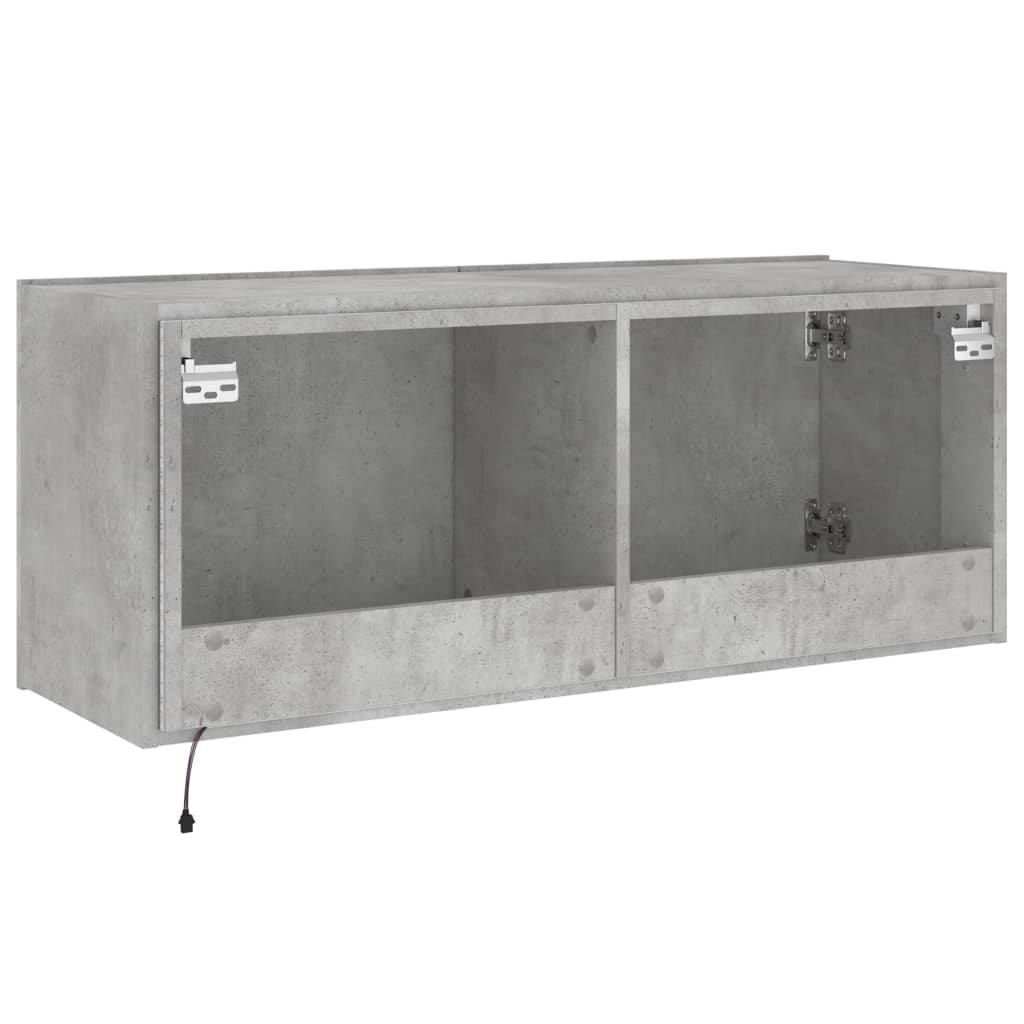 TV Wall Cabinet with LED Lights Concrete Grey 100x35x41 cm