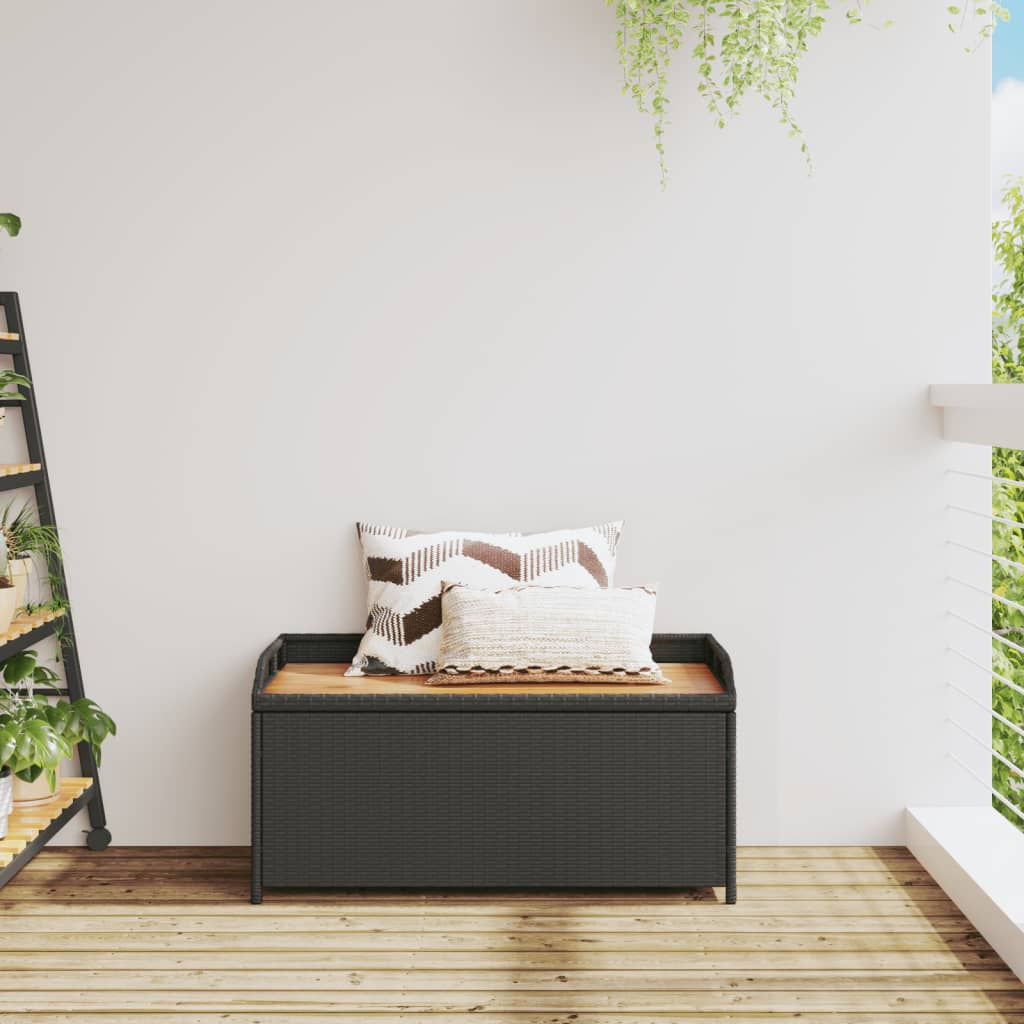 Storage Bench Black 100x50x52 cm Poly Rattan and Acacia Wood