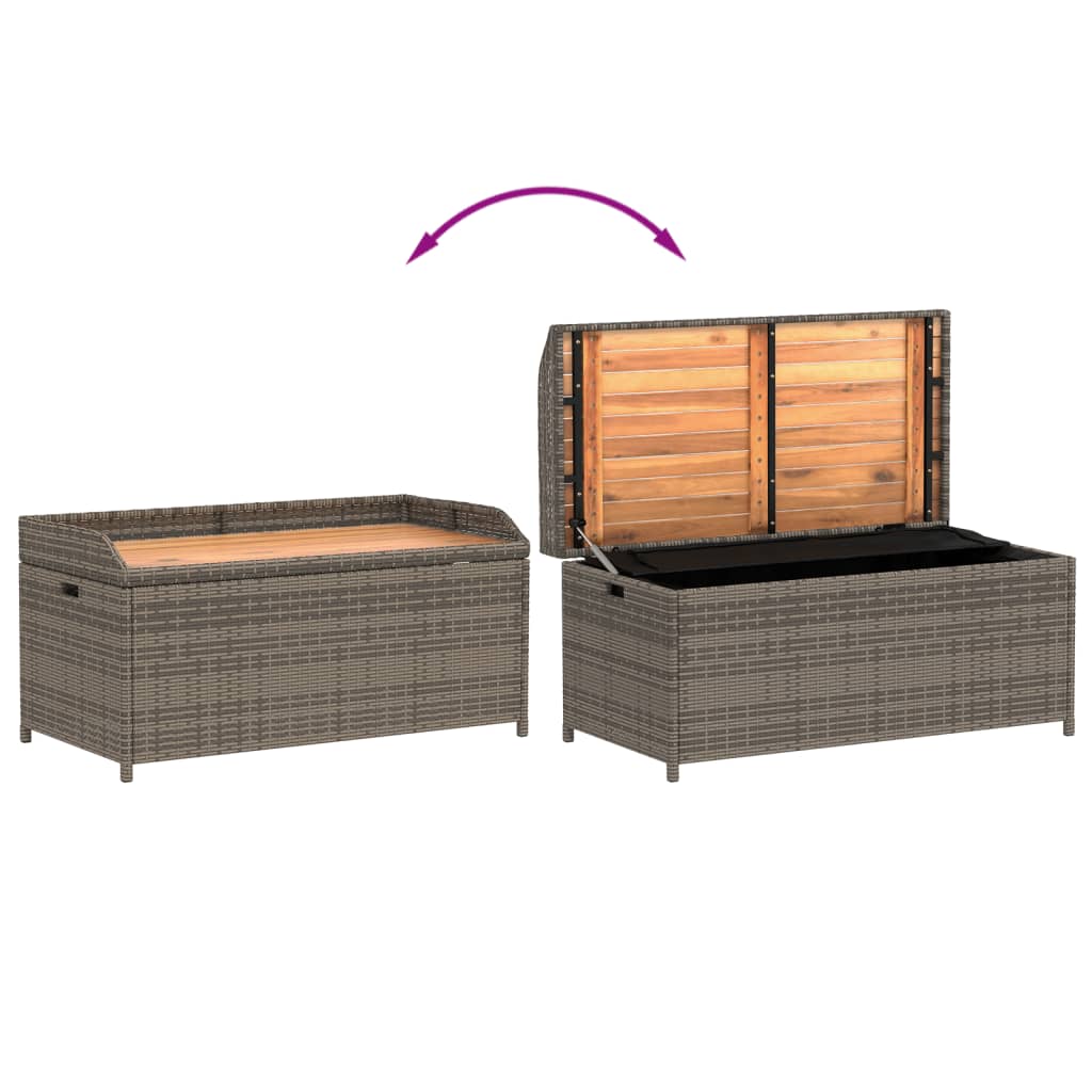 Storage Bench Grey 100x50x52 cm Poly Rattan and Acacia Wood