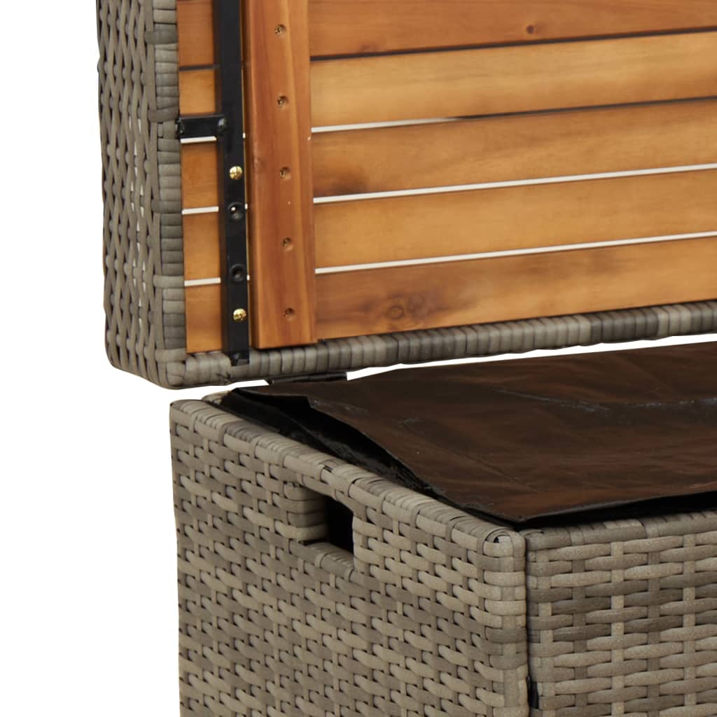 Storage Bench Grey 100x50x52 cm Poly Rattan and Acacia Wood