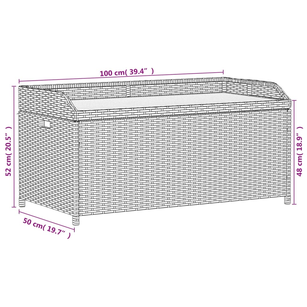 Storage Bench Grey 100x50x52 cm Poly Rattan and Acacia Wood