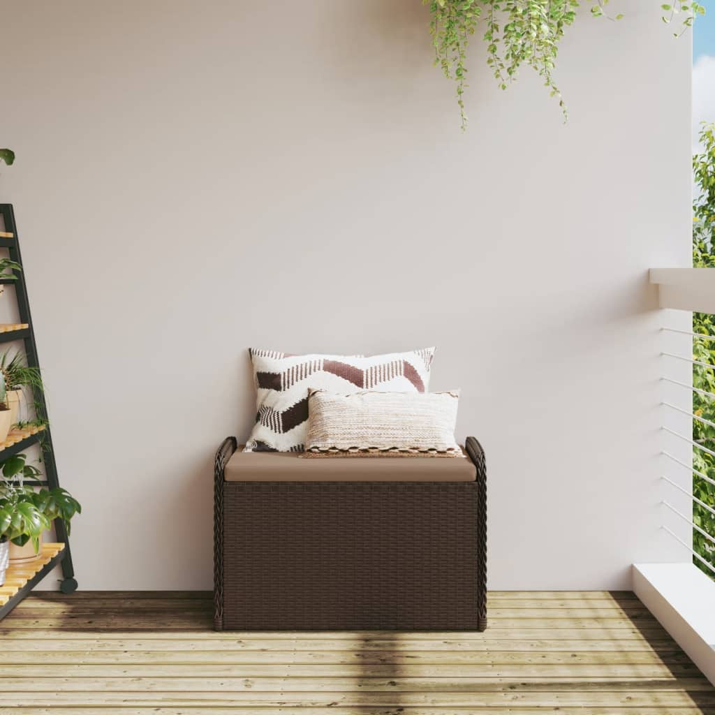 Storage Bench with Cushion Brown 80x51x52 cm Poly Rattan