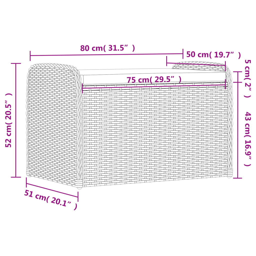 Storage Bench with Cushion Brown 80x51x52 cm Poly Rattan