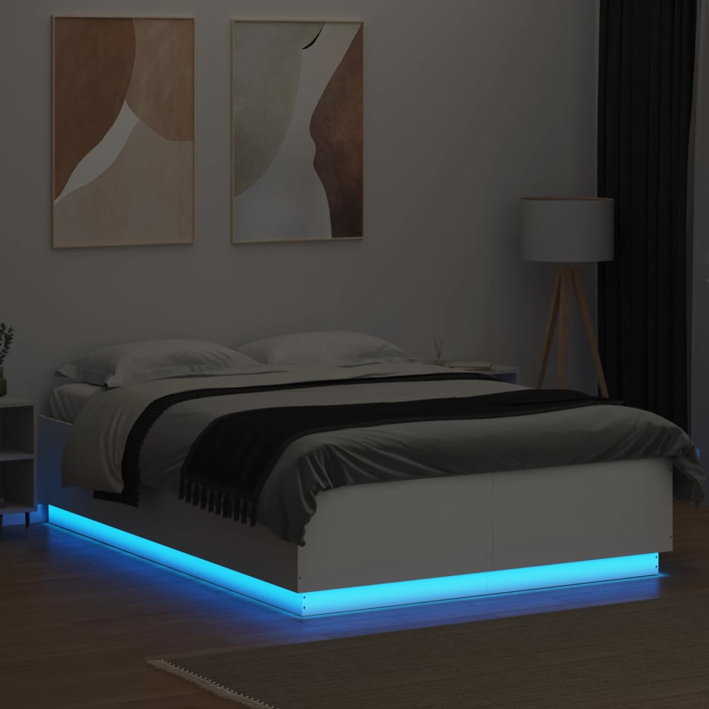 Bed Frame with LED without Mattress White 140x200 cm