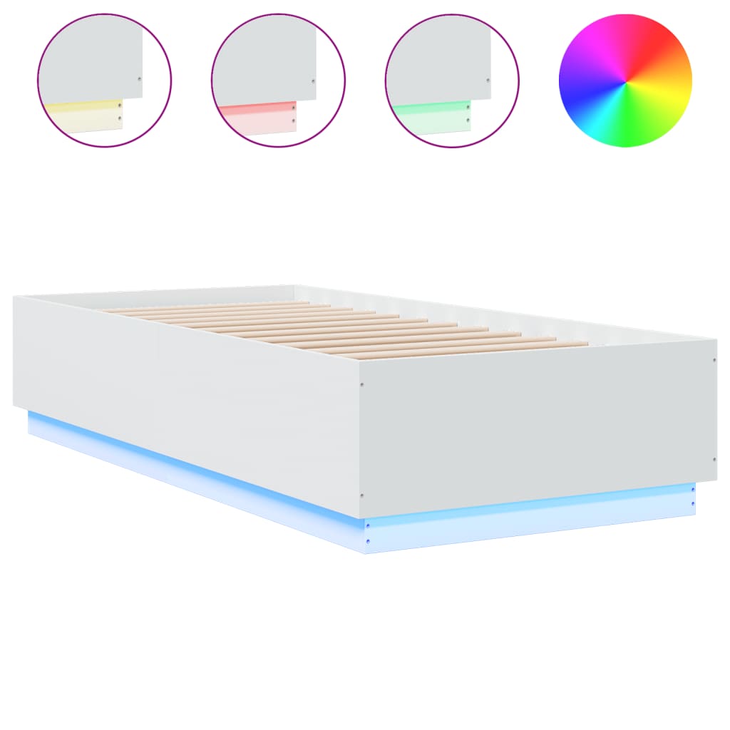 Bed Frame with LED without Mattress White 90x200 cm