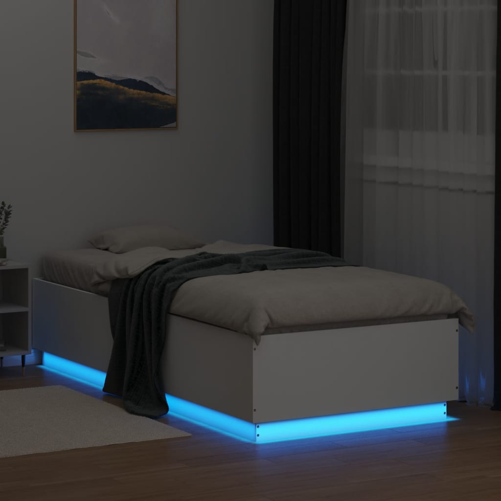 Bed Frame with LED without Mattress White 90x200 cm