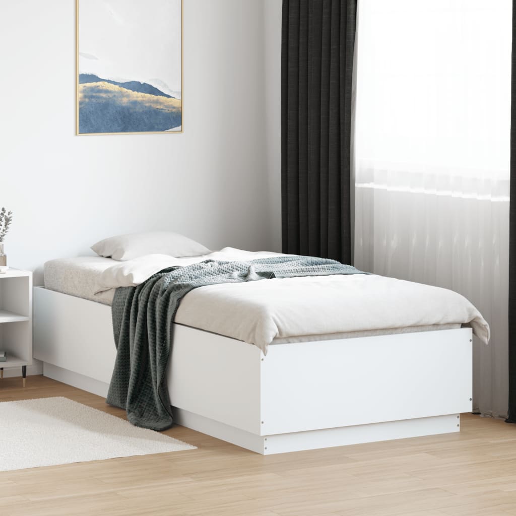 Bed Frame with LED without Mattress White 90x200 cm