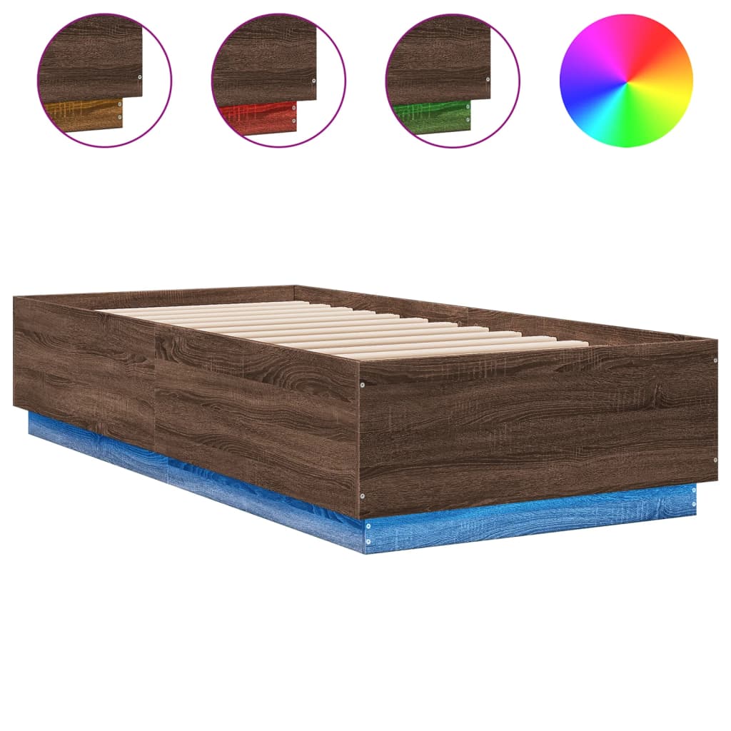 Bed Frame with LED without Mattress Brown Oak 90x200 cm