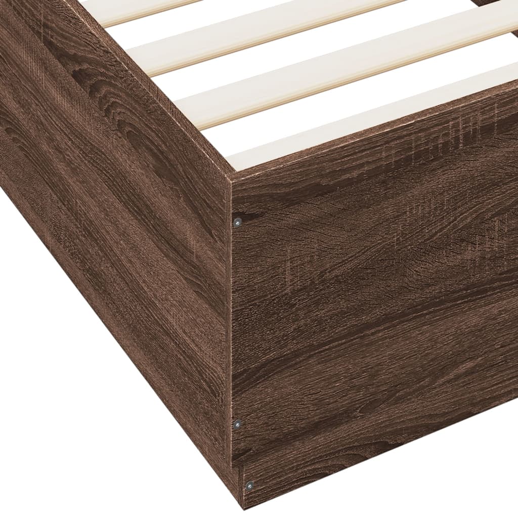 Bed Frame with LED without Mattress Brown Oak 90x200 cm