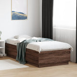 Bed Frame with LED without Mattress Brown Oak 90x200 cm